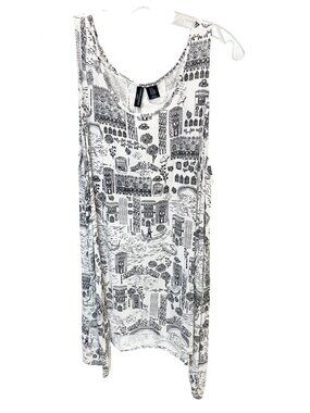 Cynthia Rowley Black White Artsy Tropical Euro Summer Print Asymmetrical Tank 2X